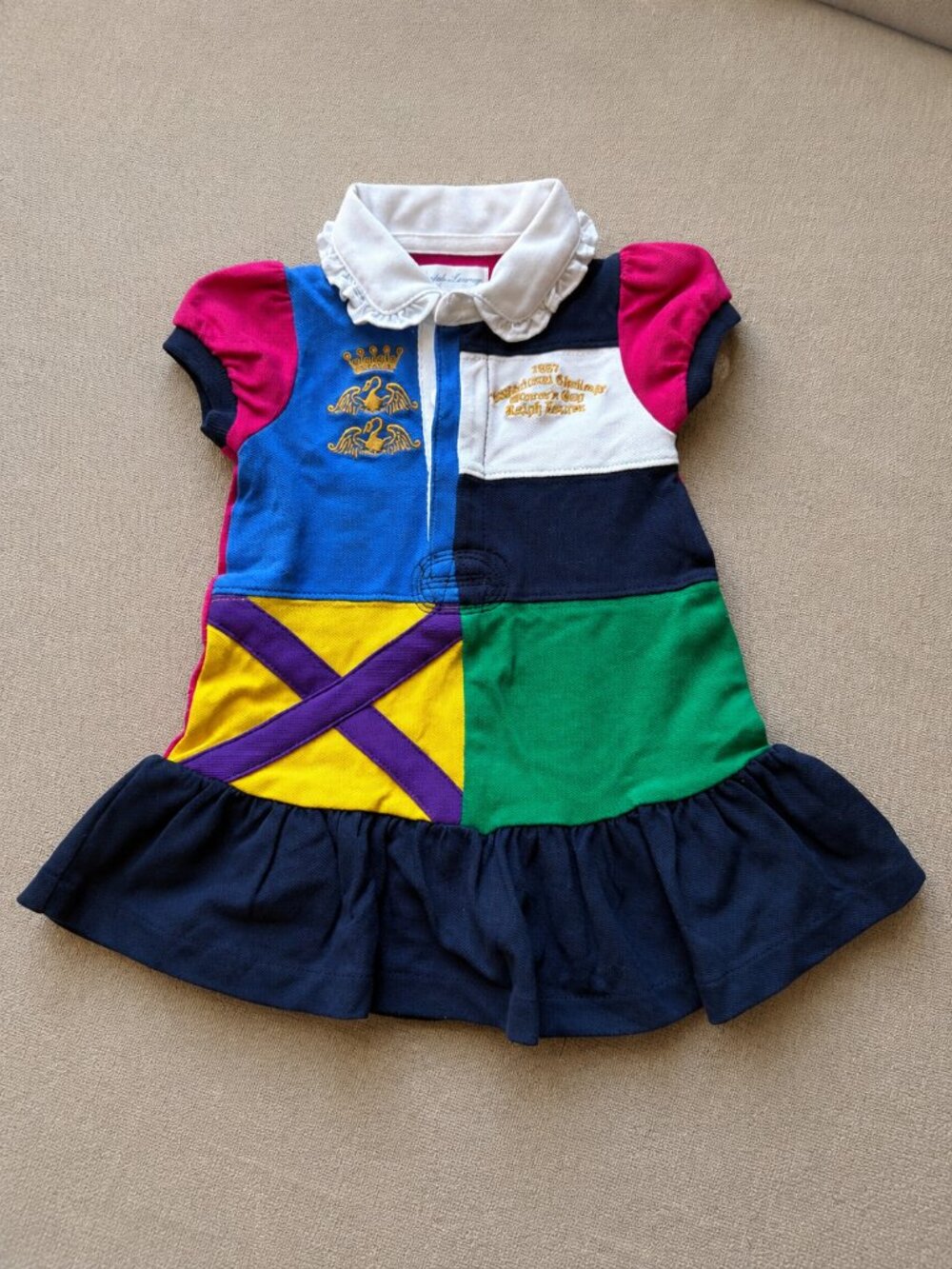 Polo Ralph Lauren Patchwork Colorblock Polo Rugby Dress Baby Girl 6M